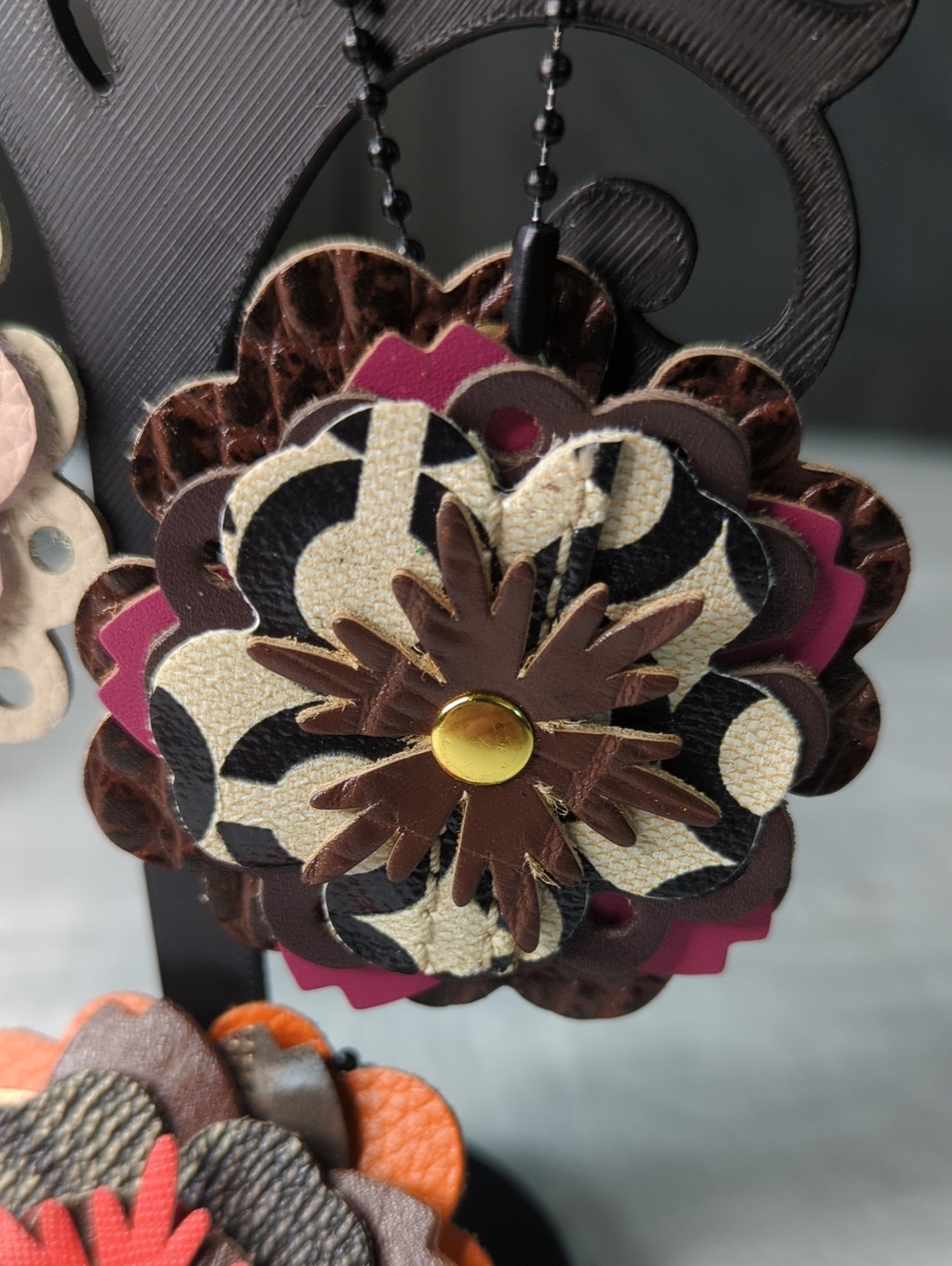 Layered Floral Leather Bag Charm